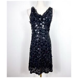 Sue Wong Nocturne Vintage Y2K Sequin Cowl Neck Dress Black Sz 4